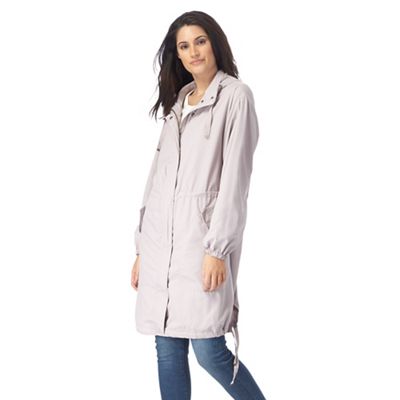 Light grey shower resistant longline coat